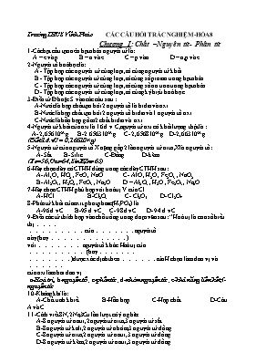 Các câu hỏi trắc nghiệm Hóa 8 - Chương I Chất nguyên tử phân tử - Trường THCS Vĩnh Phúc
